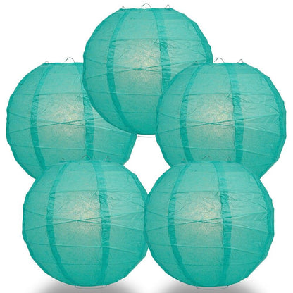 BULK PACK (5) 16" Teal Green Round Paper Lantern, Crisscross Ribbing, Chinese Hanging Wedding & Party Decoration - PaperLanternStore.com - Paper Lanterns, Decor, Party Lights & More