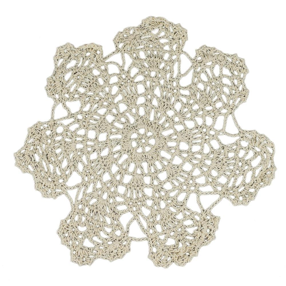7" Bloom Shaped Crochet Lace Doilies Placemats, Handmade Cotton - Beige (2 PACK) - PaperLanternStore.com - Paper Lanterns, Decor, Party Lights & More