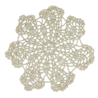 7" Bloom Shaped Crochet Lace Doilies Placemats, Handmade Cotton - Beige (2 PACK) - PaperLanternStore.com - Paper Lanterns, Decor, Party Lights & More