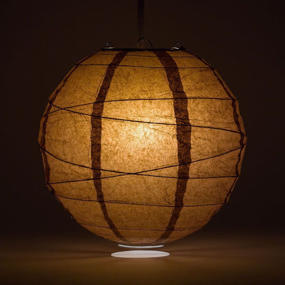 8" Brown Round Paper Lantern, Crisscross Ribbing, Chinese Hanging Wedding & Party Decoration - PaperLanternStore.com - Paper Lanterns, Decor, Party Lights & More