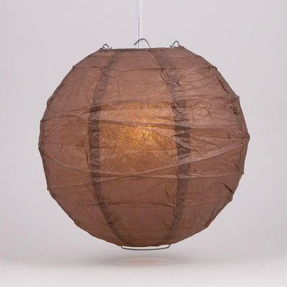 BLOWOUT BULK PACK (12) 24" Brown Round Paper Lantern, Crisscross Ribbing, Chinese Hanging Wedding & Party Decoration
