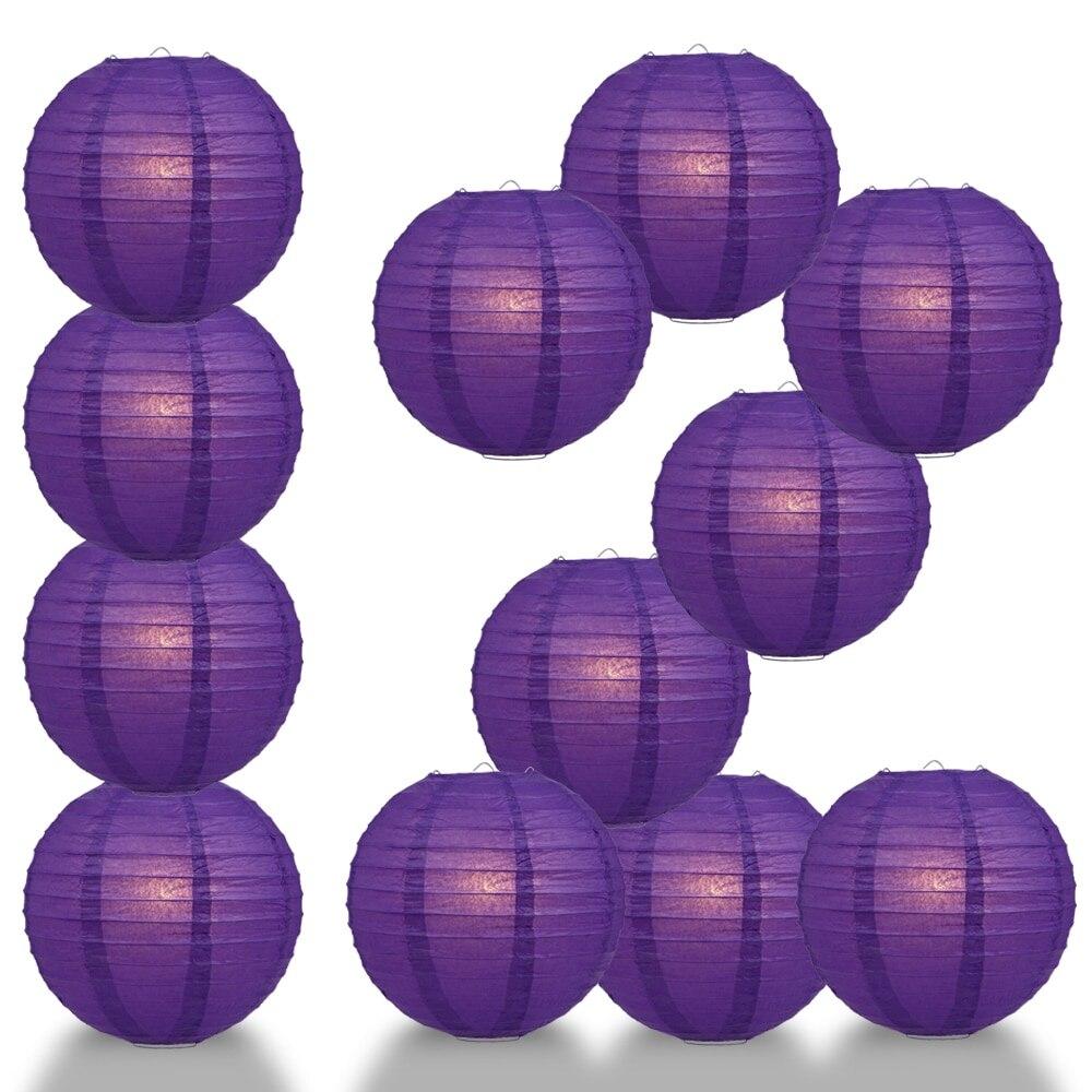 BULK PACK (12) 16" Royal Purple Round Paper Lantern, Even Ribbing, Chinese Hanging Wedding & Party Decoration - PaperLanternStore.com - Paper Lanterns, Decor, Party Lights & More