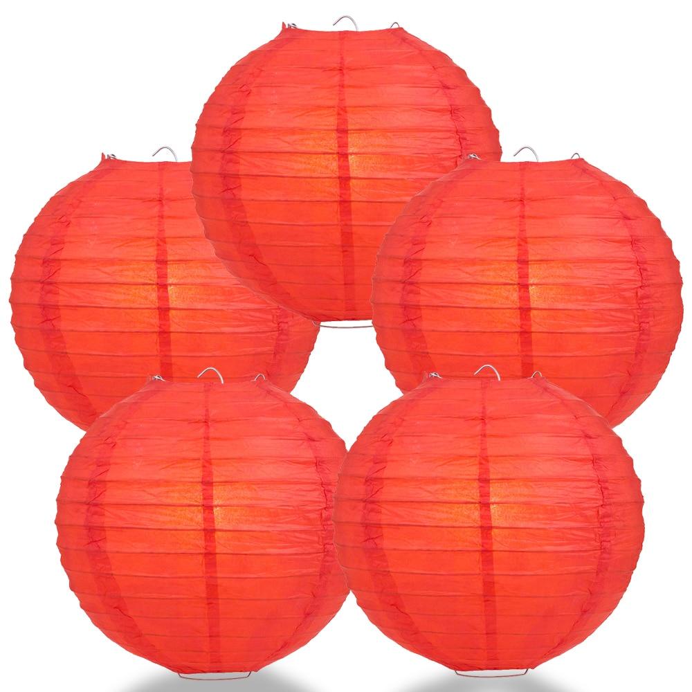 BULK PACK (5) 16" Red Round Paper Lantern, Even Ribbing, Chinese Hanging Wedding & Party Decoration - PaperLanternStore.com - Paper Lanterns, Decor, Party Lights & More