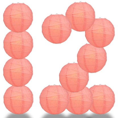 BULK PACK (12) 20" Roseate / Pink Coral Round Paper Lantern, Crisscross Ribbing, Chinese Hanging Wedding & Party Decoration - PaperLanternStore.com - Paper Lanterns, Decor, Party Lights & More