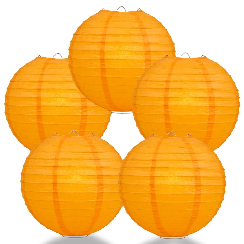 BULK PACK (5) 8" Orange Round Paper Lantern, Even Ribbing, Chinese Hanging Wedding & Party Decoration - PaperLanternStore.com - Paper Lanterns, Decor, Party Lights & More