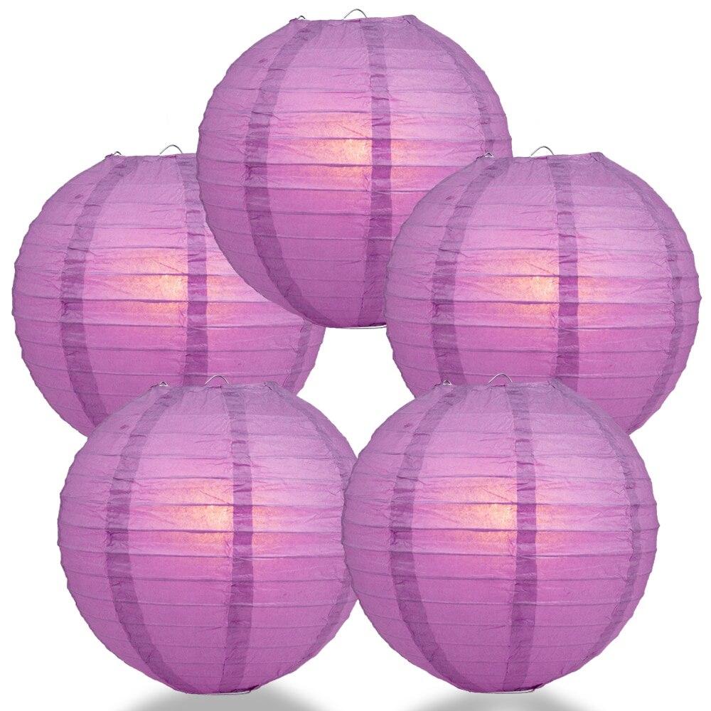BULK PACK (5) 8" Violet / Orchid Round Paper Lantern, Even Ribbing, Chinese Hanging Wedding & Party Decoration - PaperLanternStore.com - Paper Lanterns, Decor, Party Lights & More