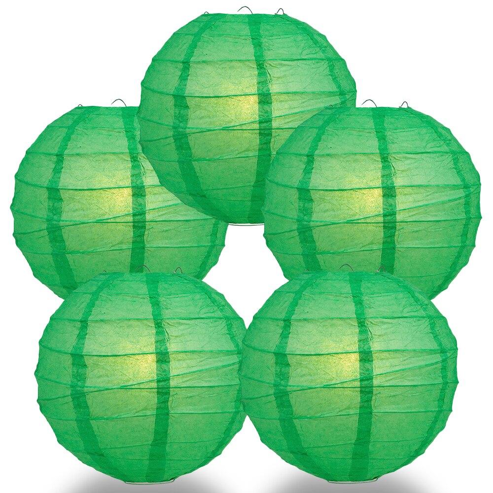 BULK PACK (5) 24" Emerald Green Round Paper Lantern, Crisscross Ribbing, Chinese Hanging Wedding & Party Decoration - PaperLanternStore.com - Paper Lanterns, Decor, Party Lights & More