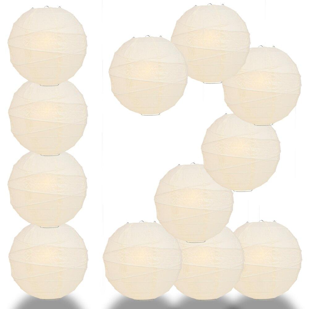 BULK PACK (12) 24" Ivory Round Paper Lantern, Crisscross Ribbing, Chinese Hanging Wedding & Party Decoration - PaperLanternStore.com - Paper Lanterns, Decor, Party Lights & More