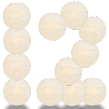 BULK PACK (12) 24" Ivory Round Paper Lantern, Crisscross Ribbing, Chinese Hanging Wedding & Party Decoration - PaperLanternStore.com - Paper Lanterns, Decor, Party Lights & More