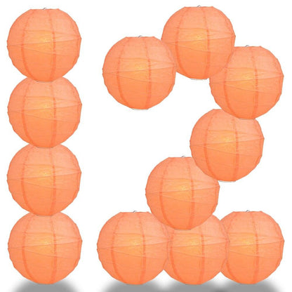 BULK PACK (12) 24" Peach / Orange Coral Round Paper Lantern, Crisscross Ribbing, Chinese Hanging Wedding & Party Decoration - PaperLanternStore.com - Paper Lanterns, Decor, Party Lights & More