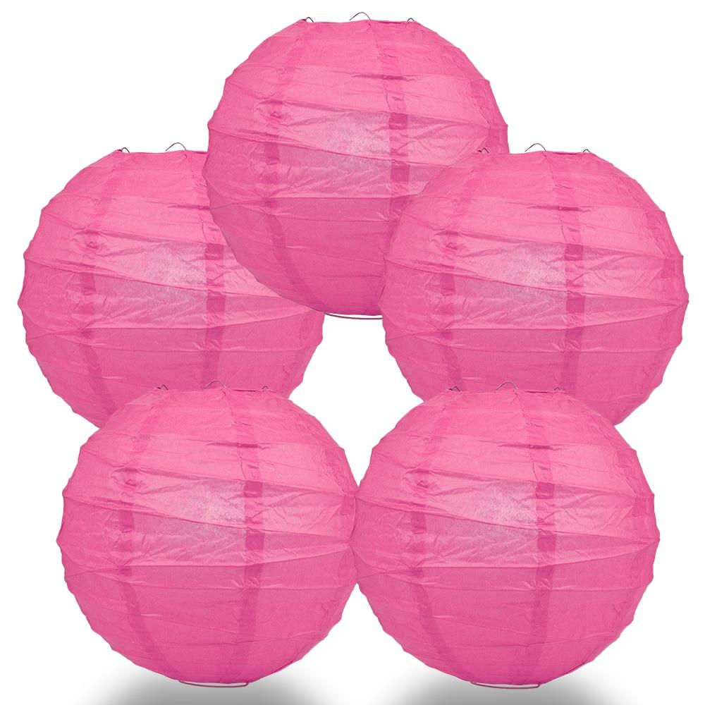 BULK PACK (5) 20" Fuchsia / Hot Pink Round Paper Lantern, Crisscross Ribbing, Chinese Hanging Wedding & Party Decoration - PaperLanternStore.com - Paper Lanterns, Decor, Party Lights & More