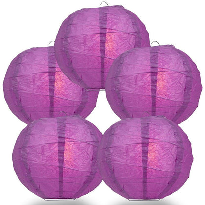 BULK PACK (5) 8" Violet / Orchid Round Paper Lantern, Crisscross Ribbing, Chinese Hanging Wedding & Party Decoration - PaperLanternStore.com - Paper Lanterns, Decor, Party Lights & More