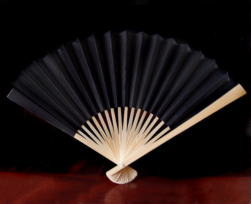 BLOWOUT 9" Black Paper Hand Fans for Weddings (10 Pack)