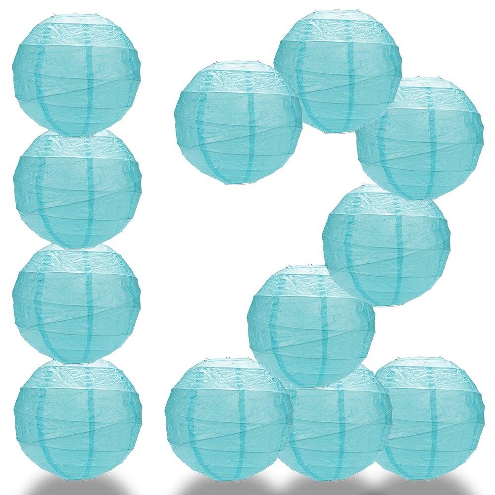 BULK PACK (12) 16" Baby Blue Round Paper Lantern, Crisscross Ribbing, Hanging Decoration - PaperLanternStore.com - Paper Lanterns, Decor, Party Lights & More