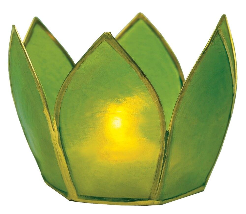 Grass Green & Gold Hani Small Capiz Lotus Candle Holder - PaperLanternStore.com - Paper Lanterns, Decor, Party Lights & More