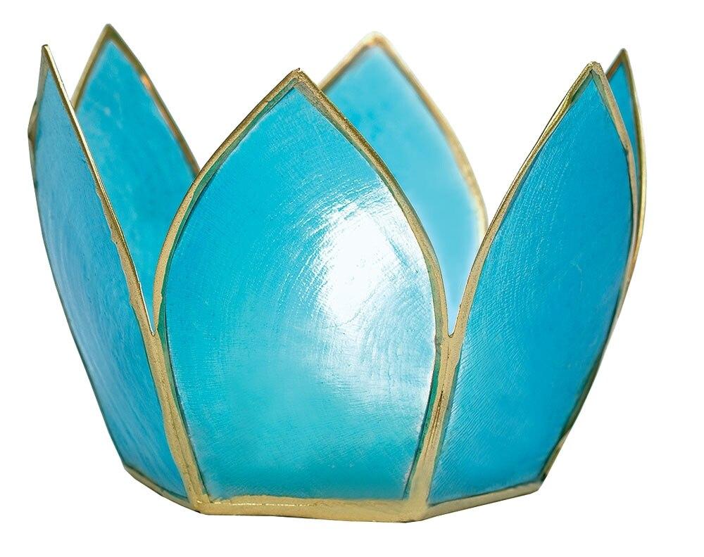 Turquoise Blue & Gold Hani Small Capiz Lotus Candle Holder - PaperLanternStore.com - Paper Lanterns, Decor, Party Lights & More