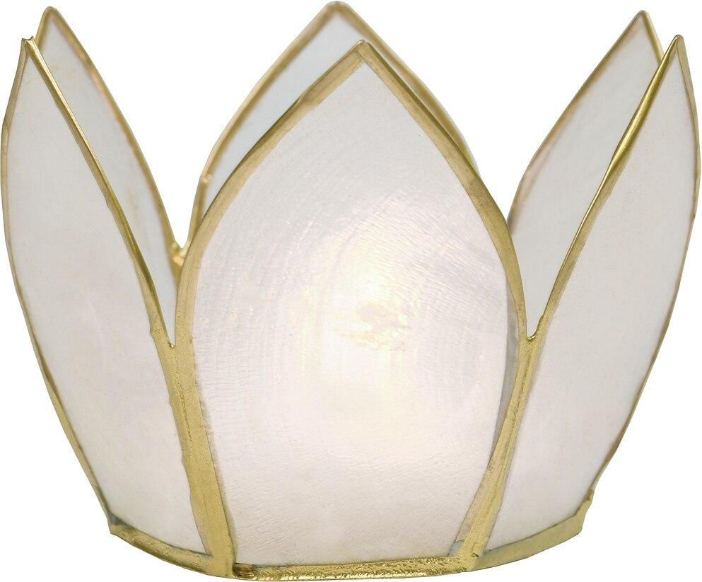 White & Gold Hani Small Capiz Lotus Candle Holder - PaperLanternStore.com - Paper Lanterns, Decor, Party Lights & More