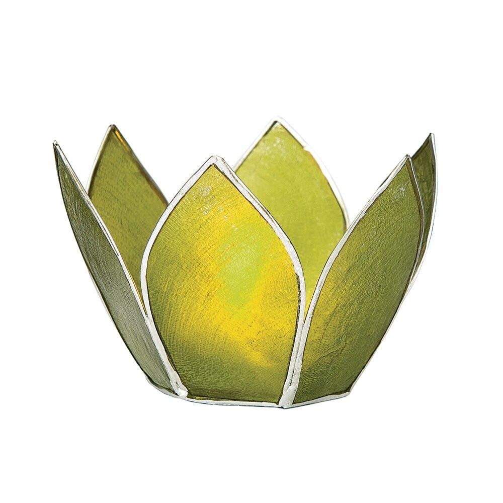 Grass Green & Silver Hani Small Capiz Lotus Candle Holder - PaperLanternStore.com - Paper Lanterns, Decor, Party Lights & More