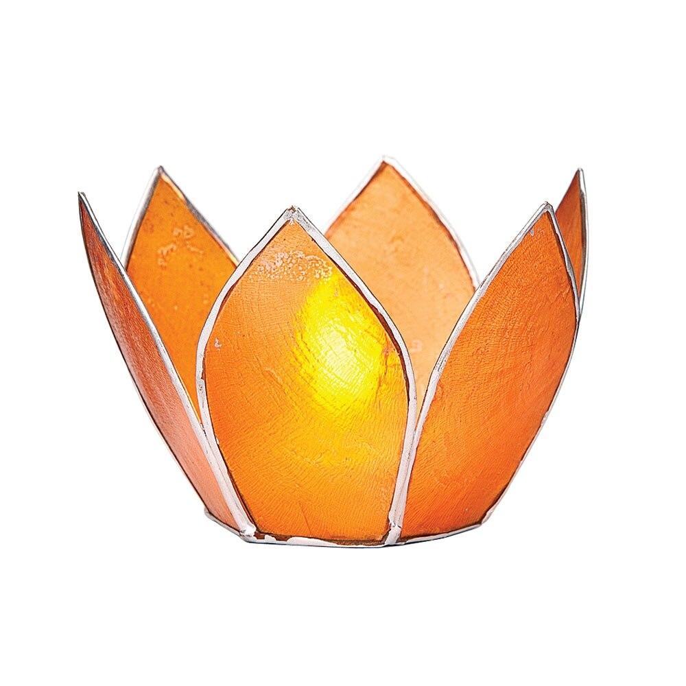 Mango Orange & Silver Hani Small Capiz Lotus Candle Holder - PaperLanternStore.com - Paper Lanterns, Decor, Party Lights & More