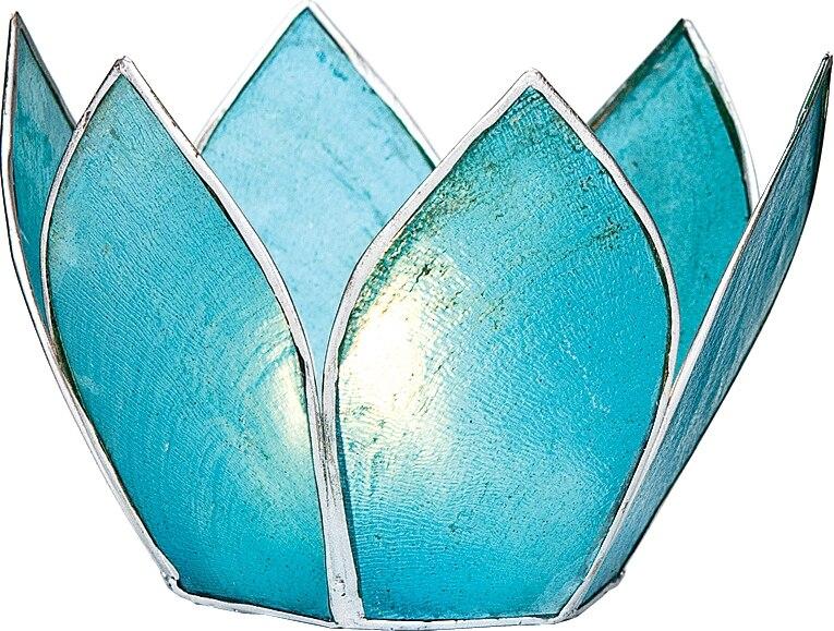 Turquoise Blue & Silver Hani Small Capiz Lotus Candle Holder - PaperLanternStore.com - Paper Lanterns, Decor, Party Lights & More