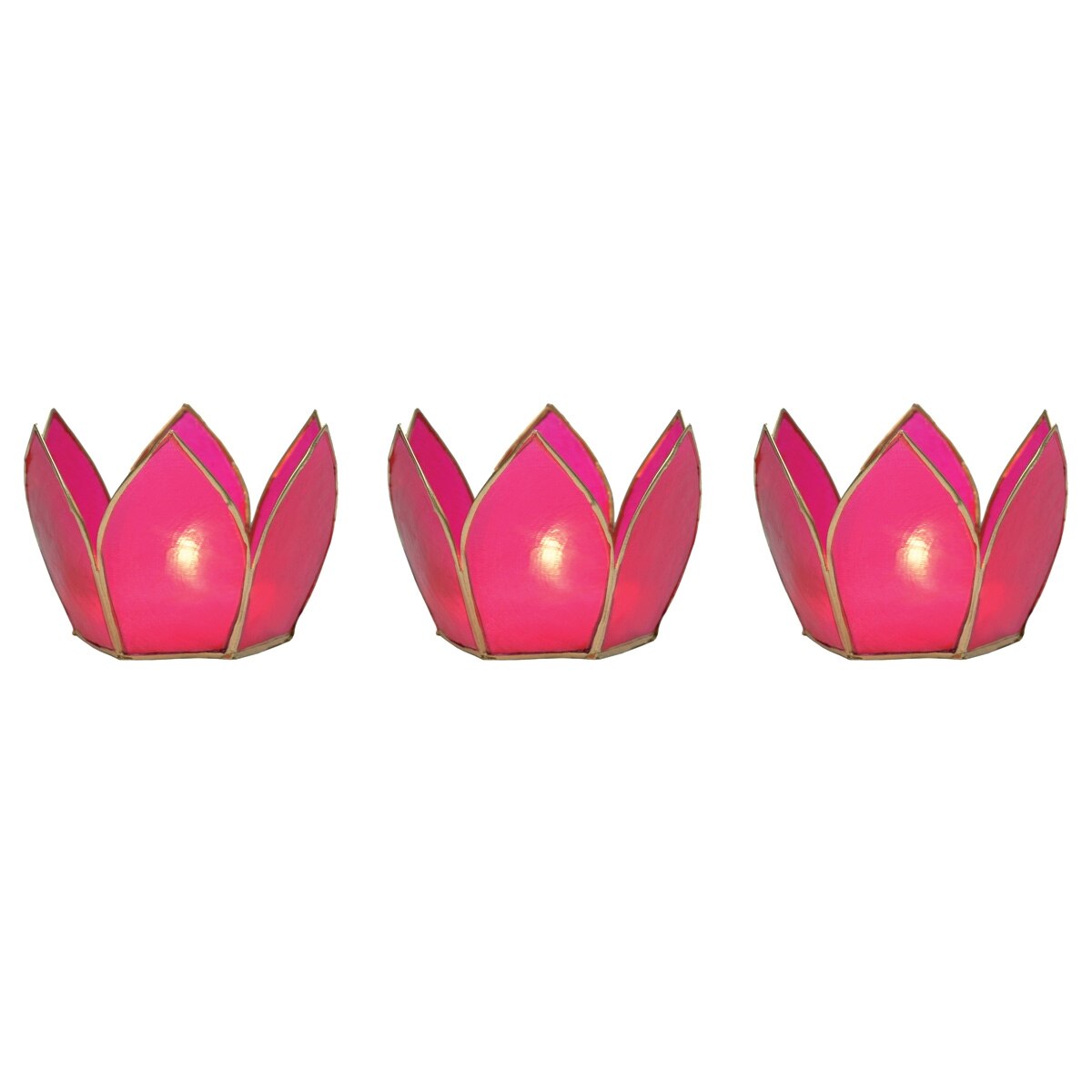 Fuchsia Pink & Gold Hani Small Capiz Lotus Candle Holder Set - PaperLanternStore.com - Paper Lanterns, Decor, Party Lights & More