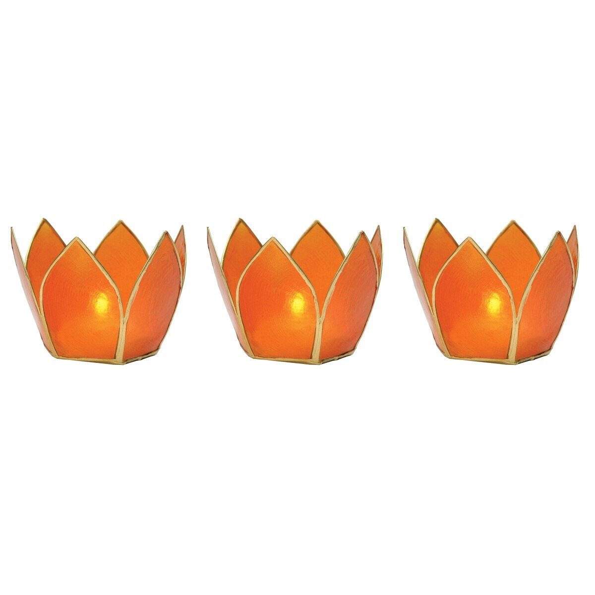 Mango Orange & Gold Hani Small Capiz Lotus Candle Holder Set - PaperLanternStore.com - Paper Lanterns, Decor, Party Lights & More