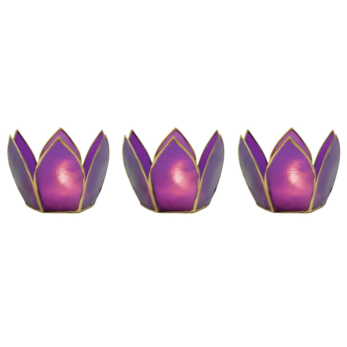 Plum Purple & Gold Hani Small Capiz Lotus Candle Holder Set - PaperLanternStore.com - Paper Lanterns, Decor, Party Lights & More