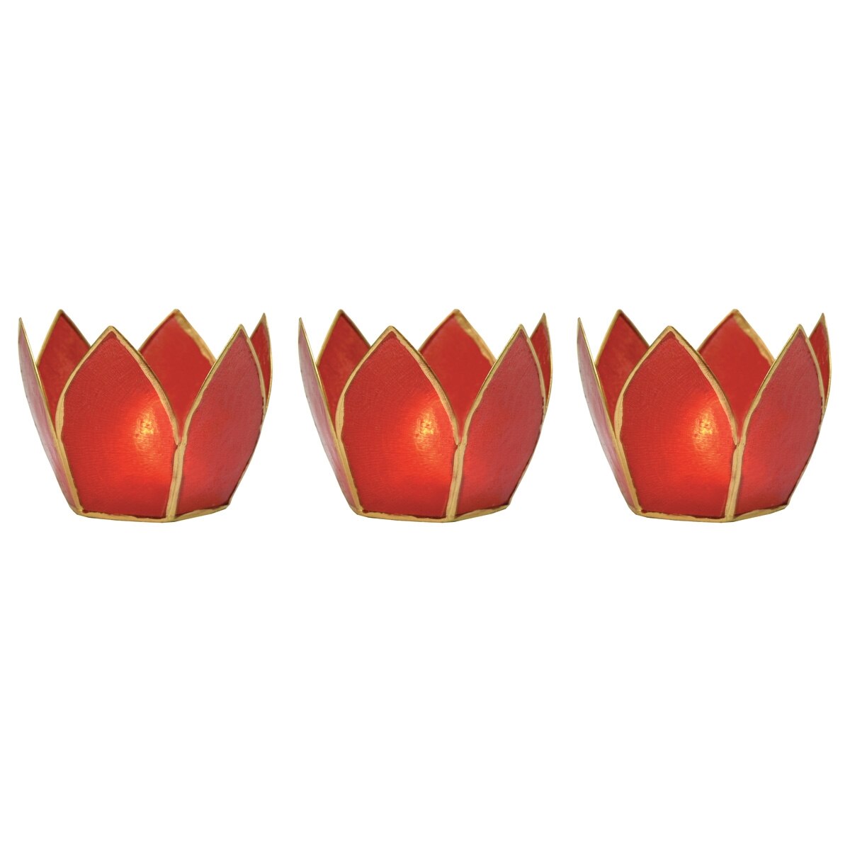 Red & Gold Hani Small Capiz Lotus Candle Holder - PaperLanternStore.com - Paper Lanterns, Decor, Party Lights & More