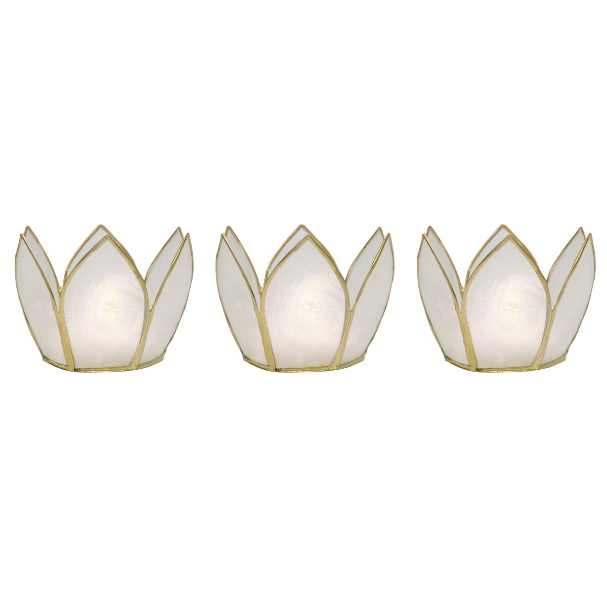White & Gold Hani Small Capiz Lotus Candle Holder Set of 3 - PaperLanternStore.com - Paper Lanterns, Decor, Party Lights & More