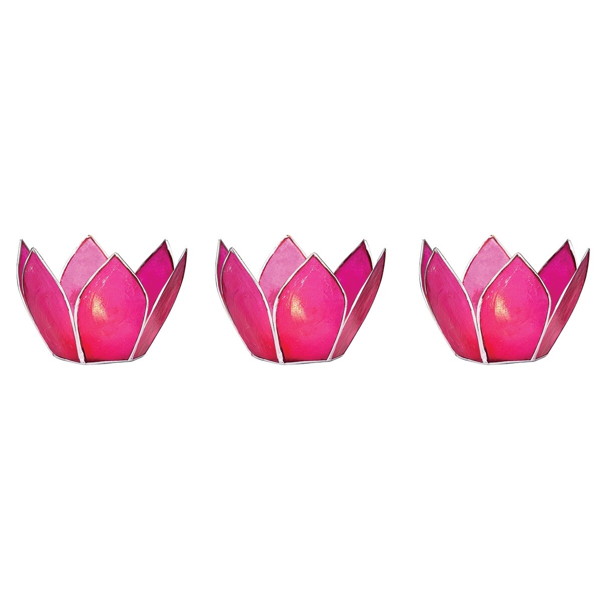 Fuchsia Pink & Silver Hani Small Capiz Lotus Candle Holder Set of 3 - PaperLanternStore.com - Paper Lanterns, Decor, Party Lights & More