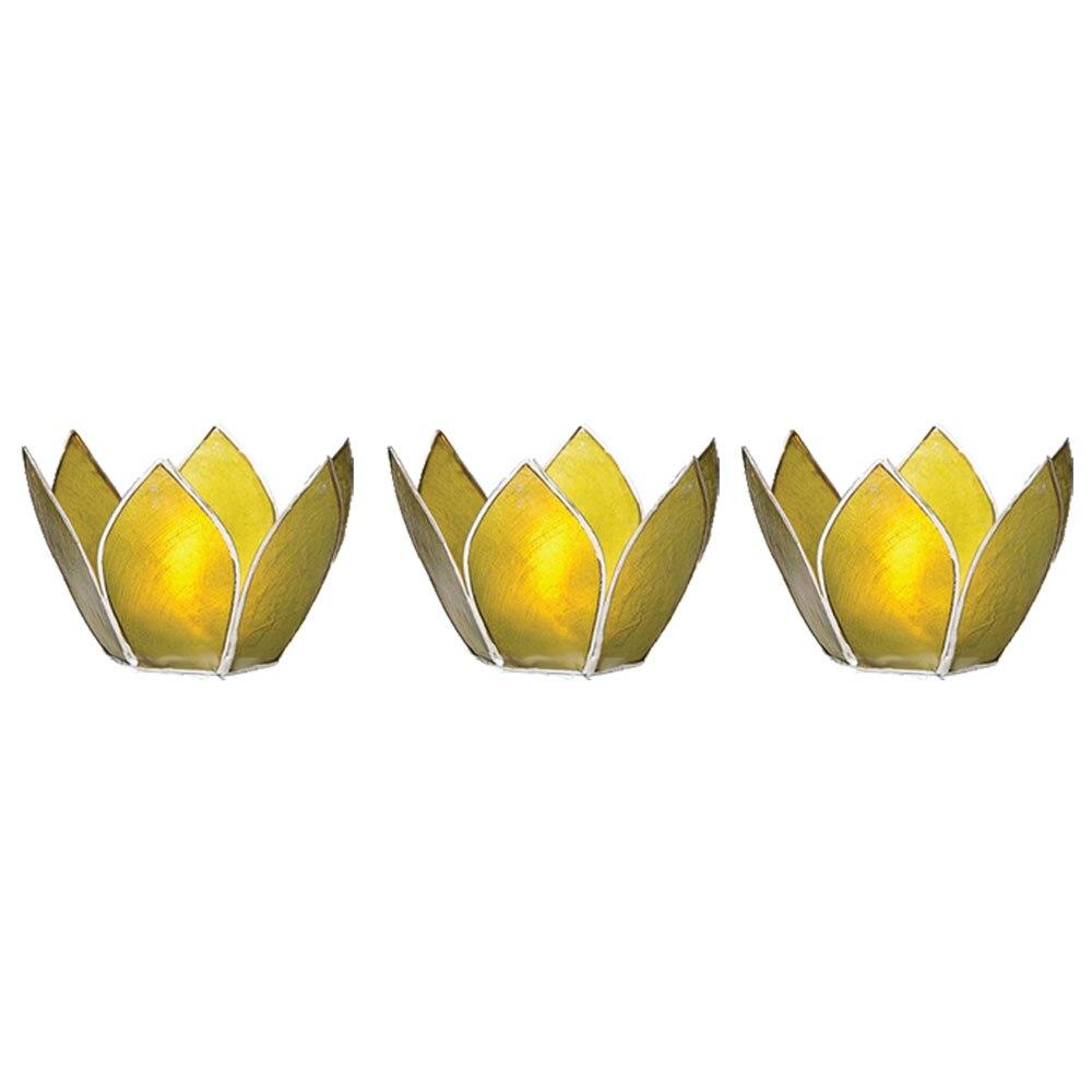 Grass Green & Silver Hani Small Capiz Lotus Candle Holder Set of 3 - PaperLanternStore.com - Paper Lanterns, Decor, Party Lights & More