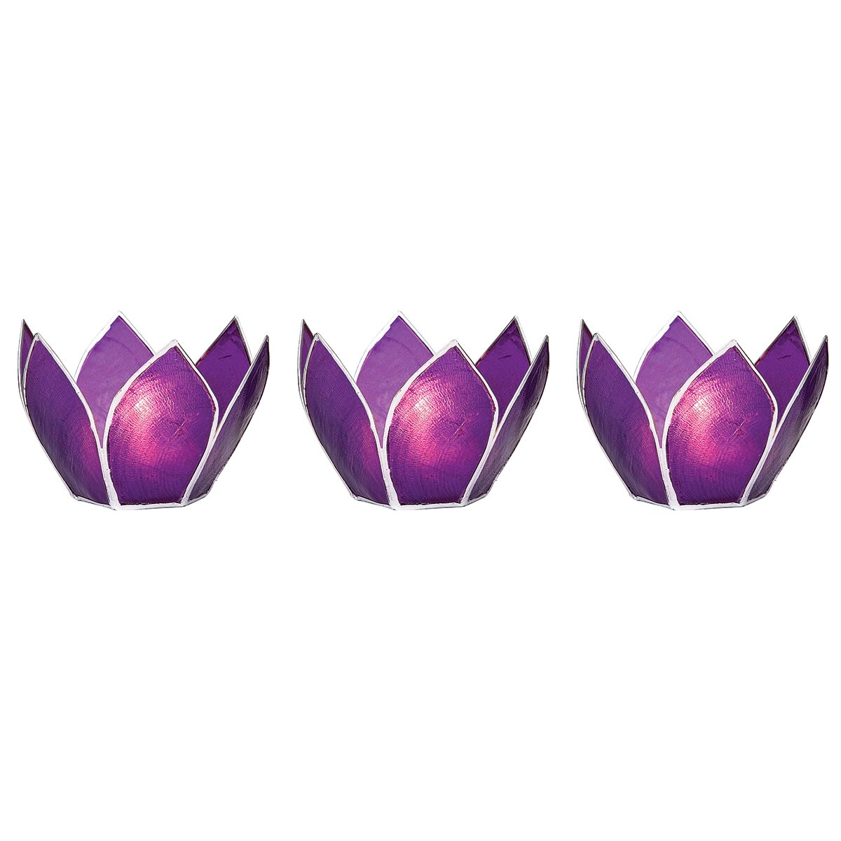 Plum Purple & Silver Hani Small Capiz Lotus Candle Holder Set of 3 - PaperLanternStore.com - Paper Lanterns, Decor, Party Lights & More
