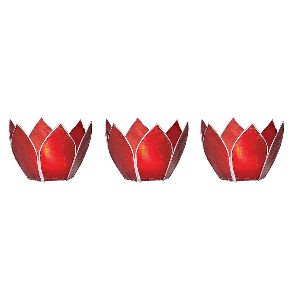 Red & Silver Hani Small Capiz Lotus Candle Holder Set of 3 - PaperLanternStore.com - Paper Lanterns, Decor, Party Lights & More