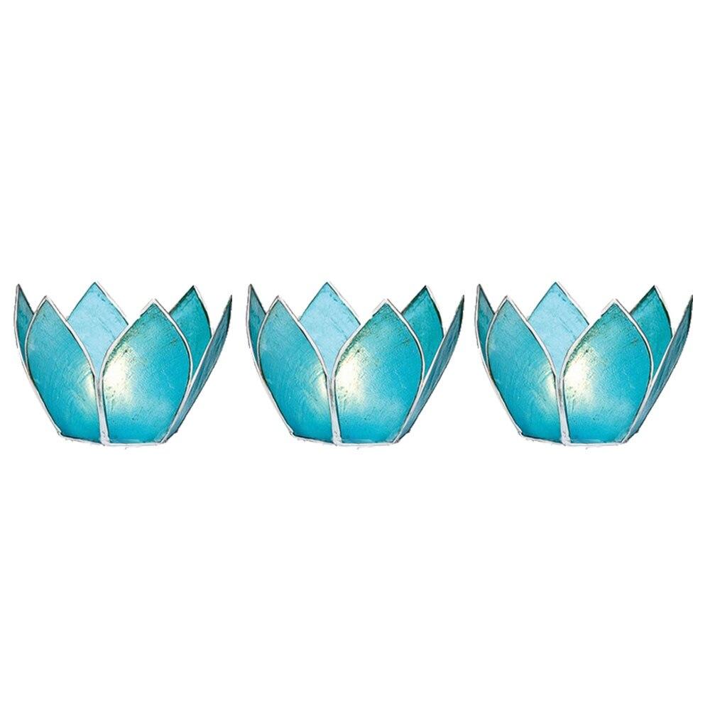 Turquoise Blue & Silver Hani Small Capiz Lotus Candle Holder Set of 3 - PaperLanternStore.com - Paper Lanterns, Decor, Party Lights & More