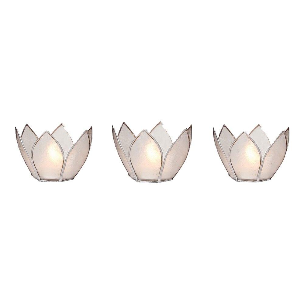 White & Silver Hani Small Capiz Lotus Candle Holder Set of 3 - PaperLanternStore.com - Paper Lanterns, Decor, Party Lights & More