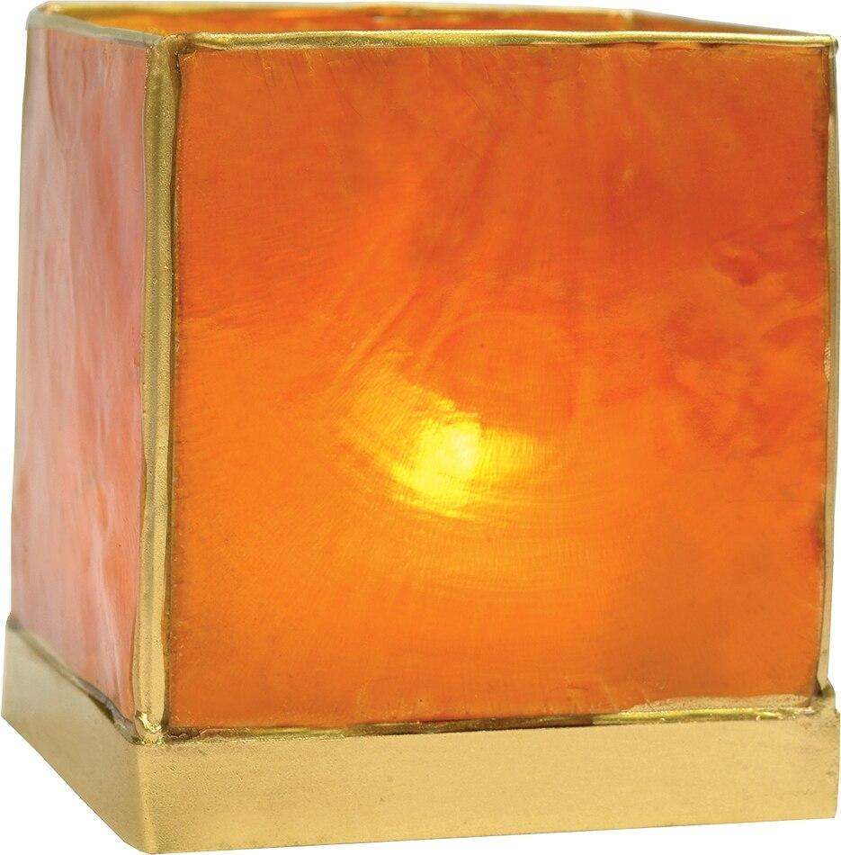 Mango Orange & Gold Luana Capiz Square Candle Holder - PaperLanternStore.com - Paper Lanterns, Decor, Party Lights & More