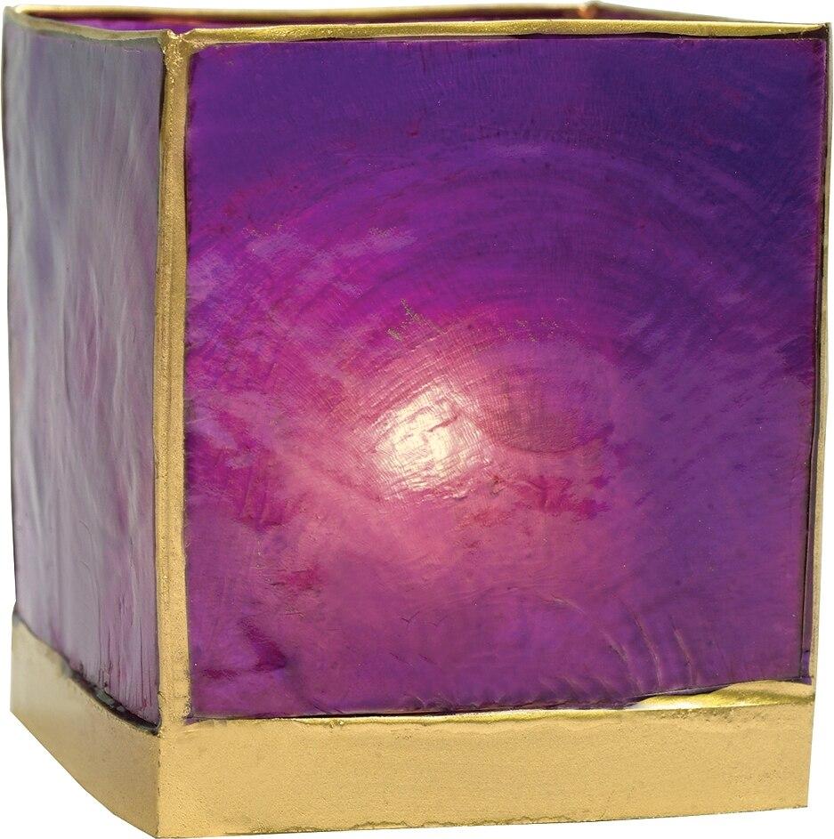 Plum Purple & Gold Luana Capiz Square Candle Holder - PaperLanternStore.com - Paper Lanterns, Decor, Party Lights & More