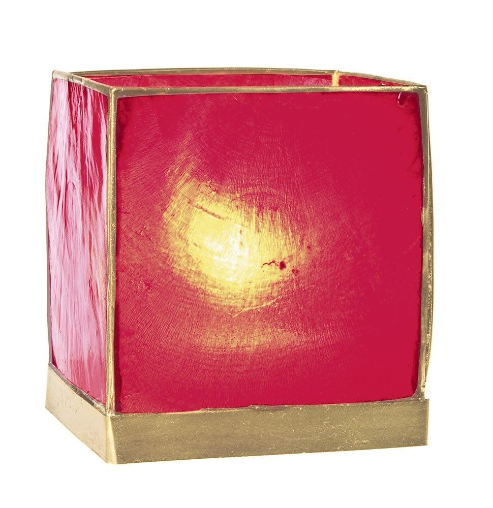 Red & Gold Luana Capiz Square Candle Holder - PaperLanternStore.com - Paper Lanterns, Decor, Party Lights & More