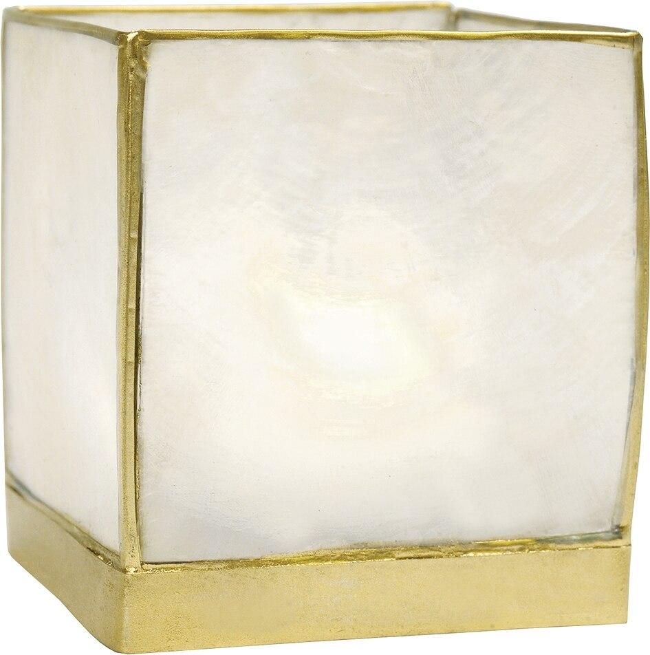 White & Gold Luana Capiz Square Candle Holder - PaperLanternStore.com - Paper Lanterns, Decor, Party Lights & More