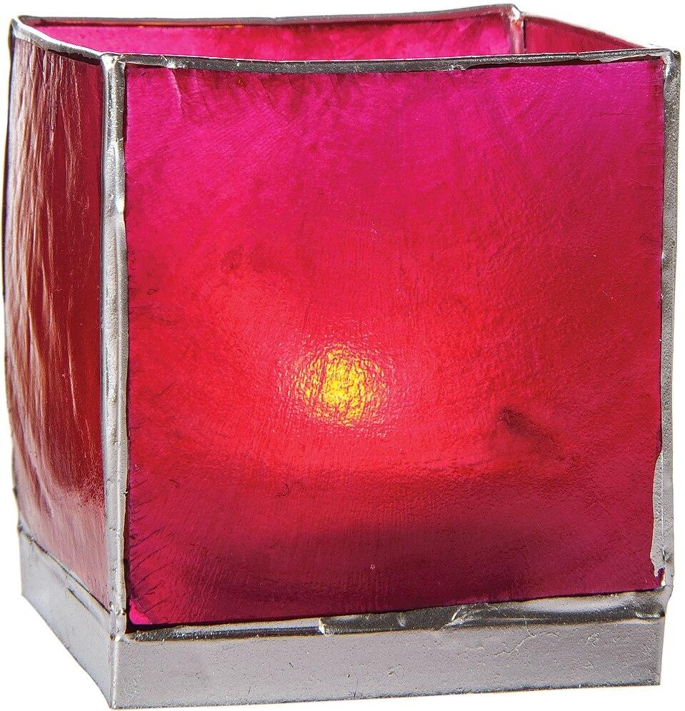 Fuchsia Pink & Silver Luana Capiz Square Candle Holder - PaperLanternStore.com - Paper Lanterns, Decor, Party Lights & More