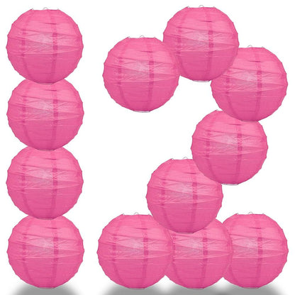 BULK PACK (12) 24" Fuchsia / Hot Pink Round Paper Lantern, Crisscross Ribbing, Chinese Hanging Wedding & Party Decoration - PaperLanternStore.com - Paper Lanterns, Decor, Party Lights & More