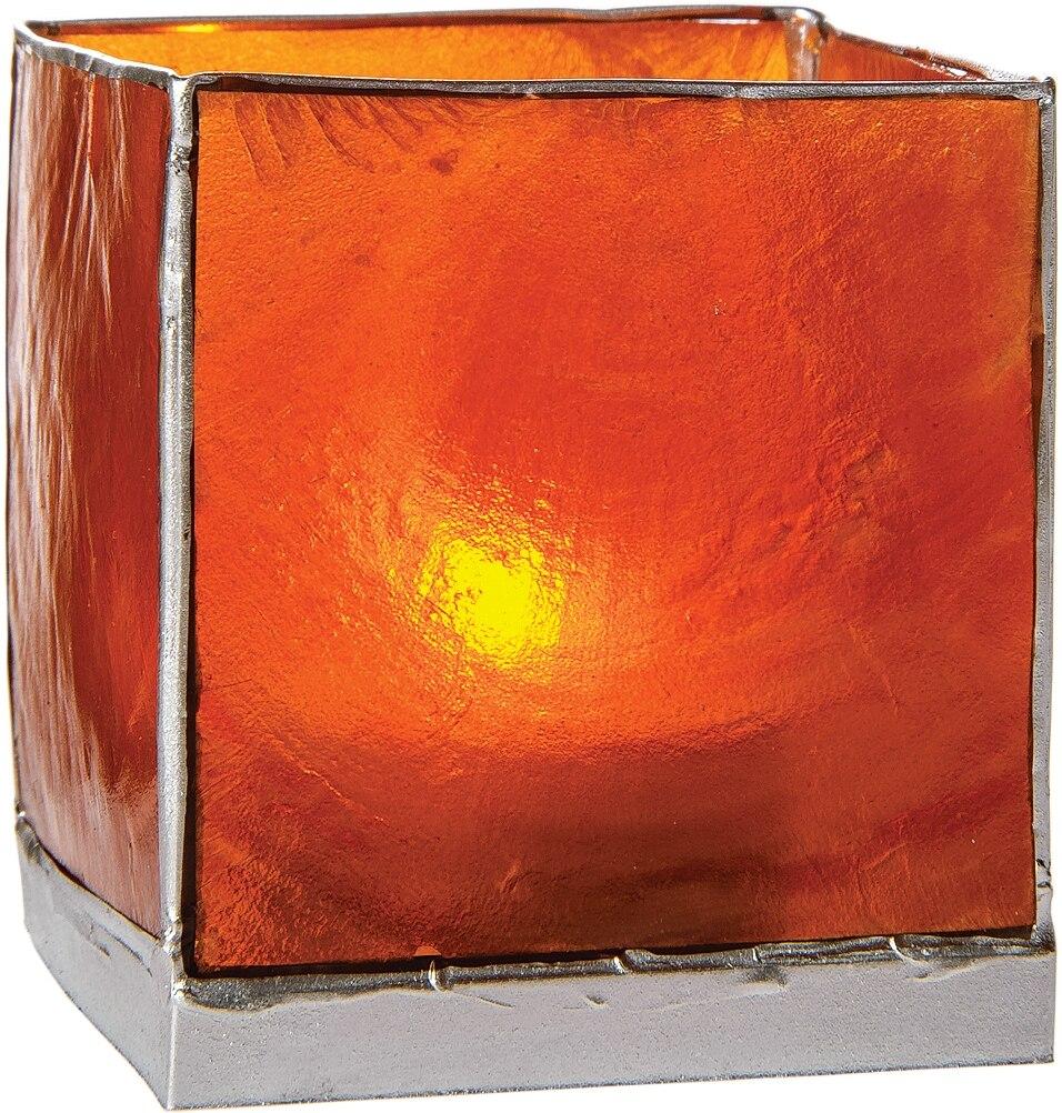 Mango Orange & Silver Luana Capiz Square Candle Holder - PaperLanternStore.com - Paper Lanterns, Decor, Party Lights & More