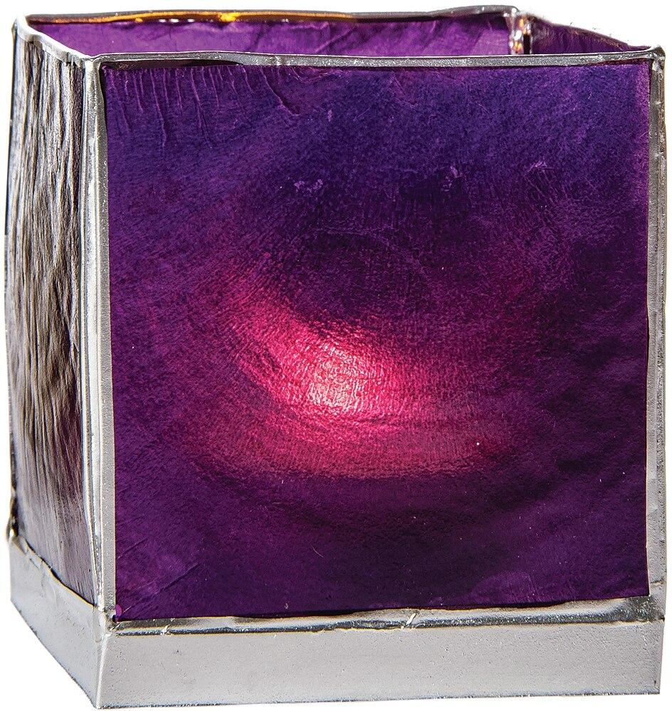 Plum Purple & Silver Luana Capiz Square Candle Holder - PaperLanternStore.com - Paper Lanterns, Decor, Party Lights & More