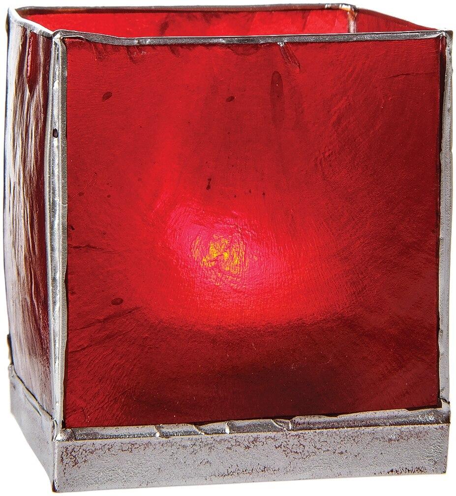 Red & Silver Luana Capiz Square Candle Holder - PaperLanternStore.com - Paper Lanterns, Decor, Party Lights & More
