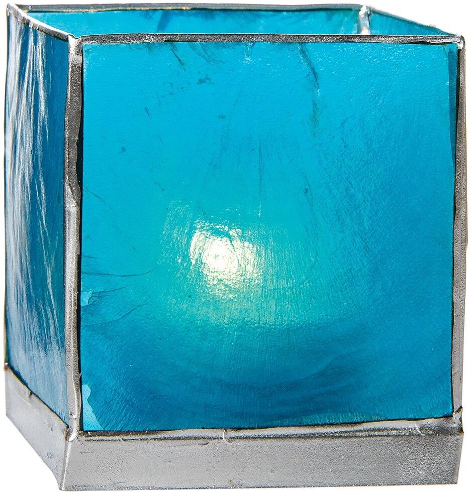 Turquoise Blue & Silver Luana Capiz Square Candle Holder - PaperLanternStore.com - Paper Lanterns, Decor, Party Lights & More