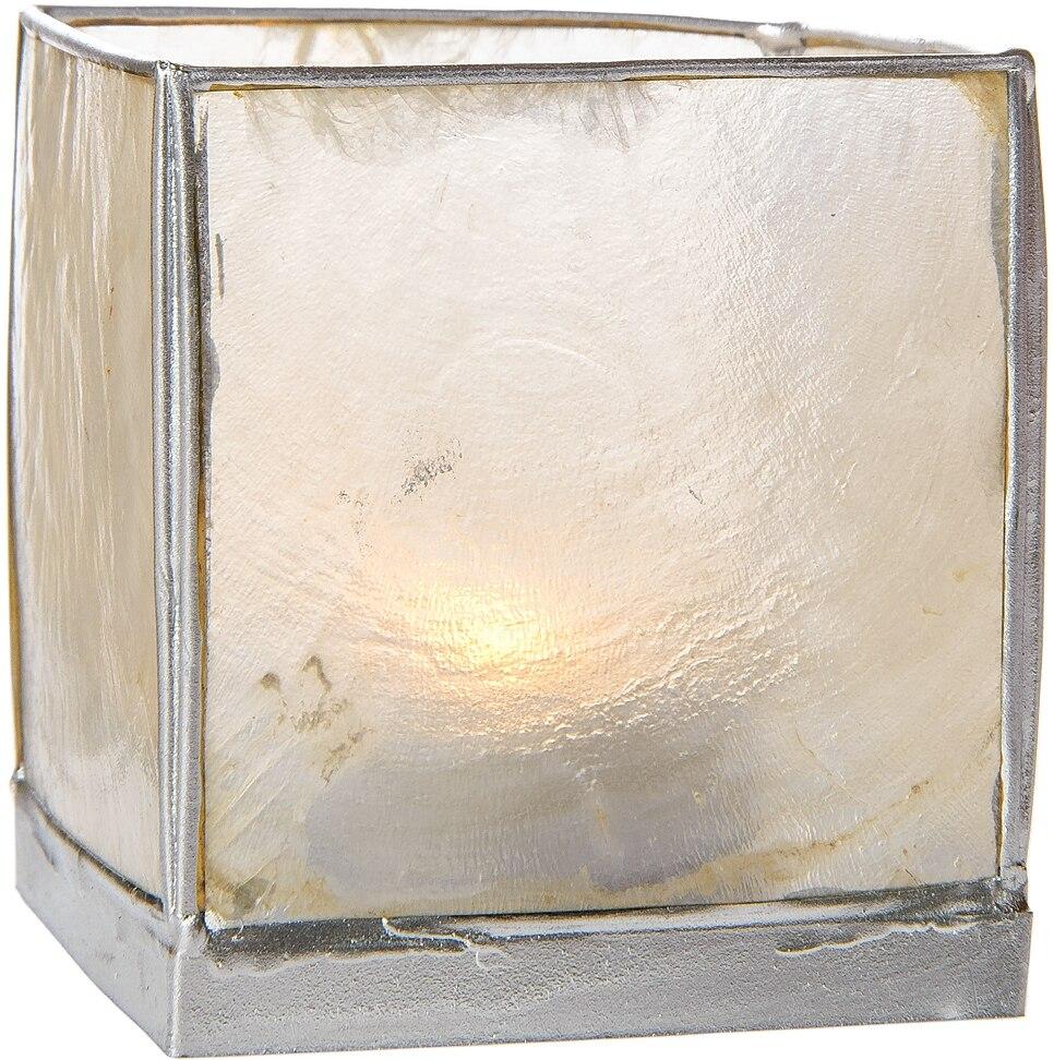 White & Silver Luana Capiz Square Candle Holder - PaperLanternStore.com - Paper Lanterns, Decor, Party Lights & More