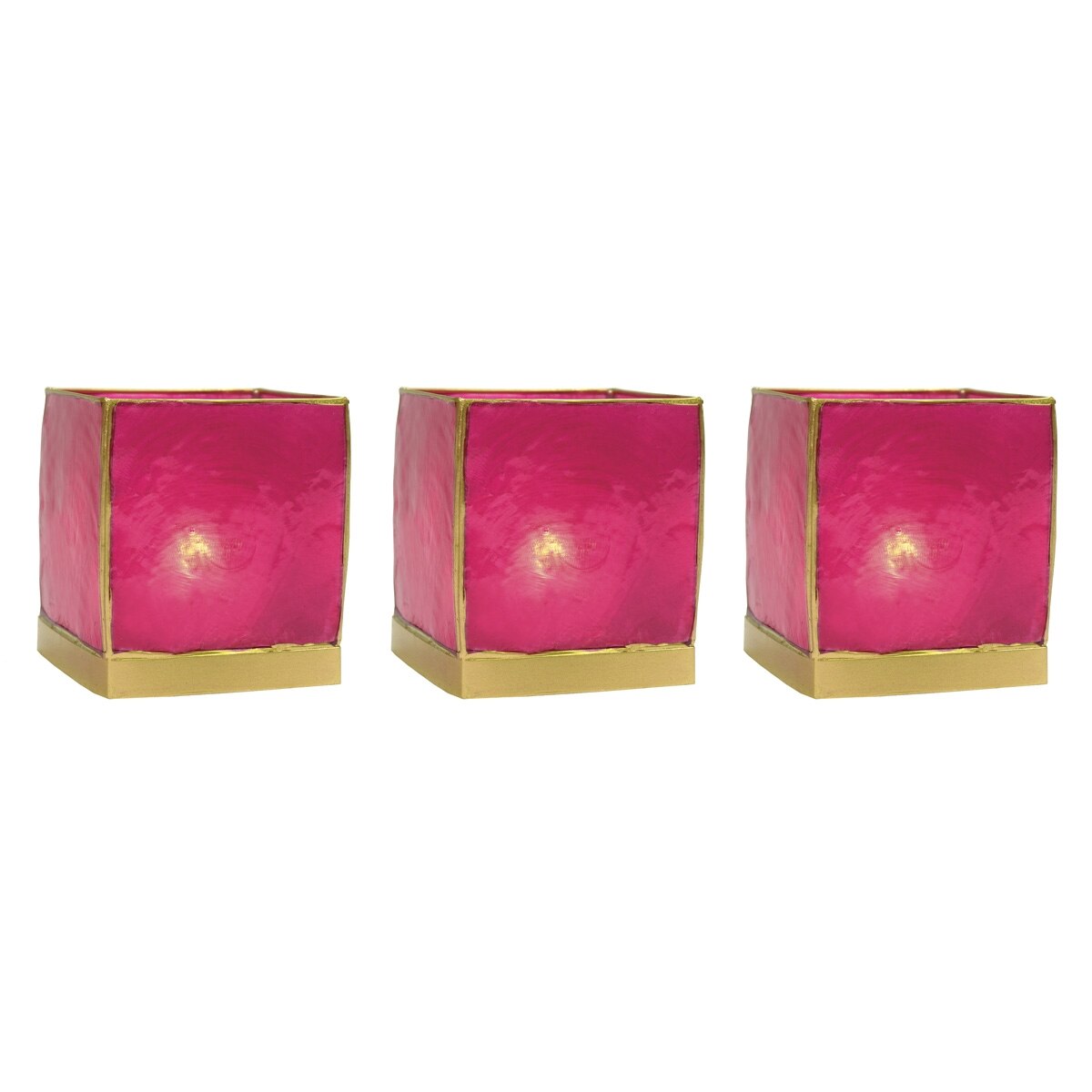 Fuchsia Pink & Gold Luana Capiz Square Candle Holder Set of 3 - PaperLanternStore.com - Paper Lanterns, Decor, Party Lights & More