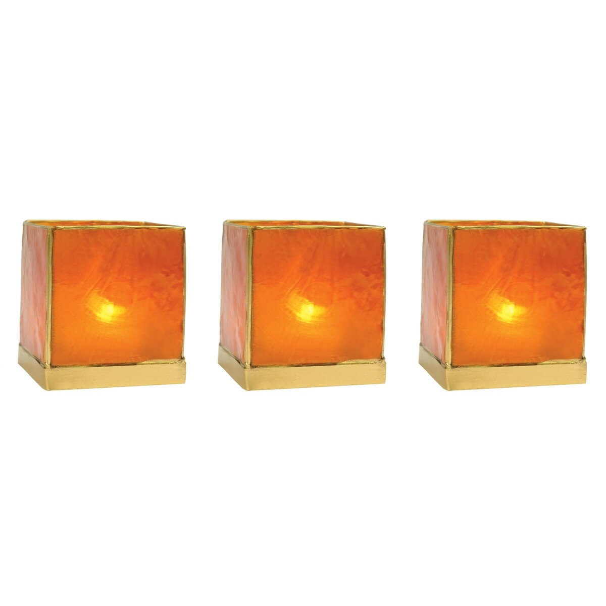 Mango Orange & Gold Luana Capiz Square Candle Holder Set of 3 - PaperLanternStore.com - Paper Lanterns, Decor, Party Lights & More