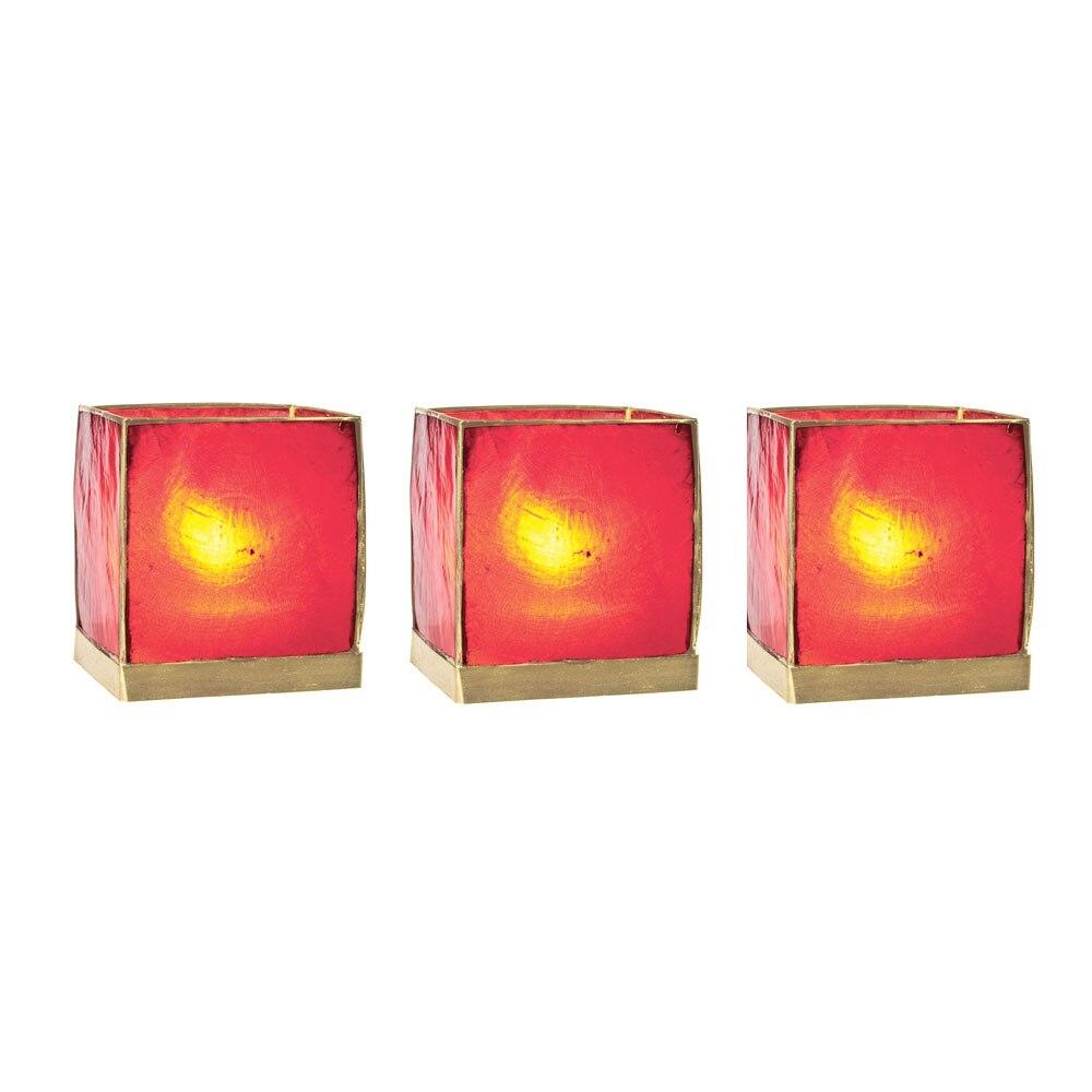 Red & Gold Luana Capiz Square Candle Holder Set 3 - PaperLanternStore.com - Paper Lanterns, Decor, Party Lights & More