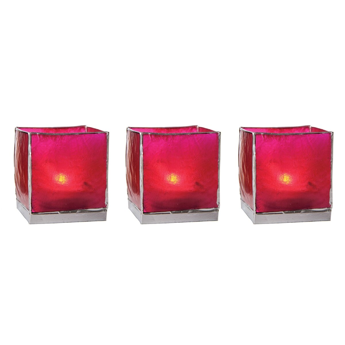 Fuchsia Pink & Silver Luana Capiz Square Candle Holder Set of 3 - PaperLanternStore.com - Paper Lanterns, Decor, Party Lights & More